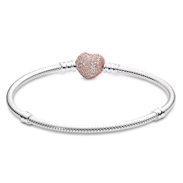 Brazalete Pulsera Pandora Corazon Rose Piedritas