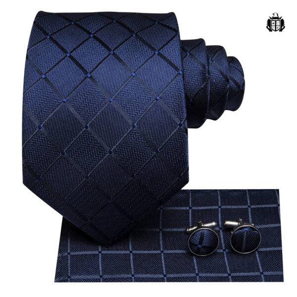 Corbata Con Pañuelo y Gemelos Azul Marino - Imagen 2