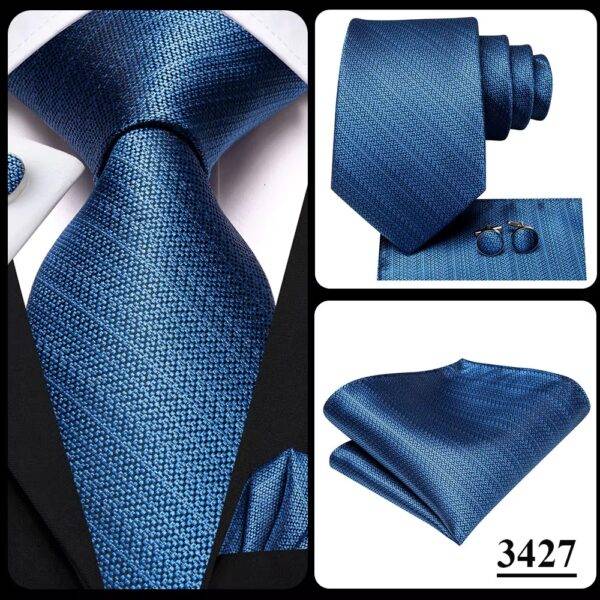 Corbata Con Pañuelo y Gemelos Azul - Imagen 2