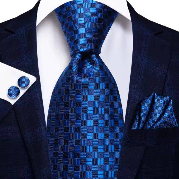 Corbata Con Pañuelo y Gemelos Azul