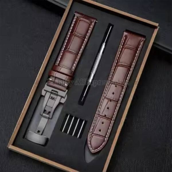 Correa/Malla de Cuero Marrón Con Broche Inoxidable Para Reloj