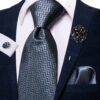 Corbata Con Pañuelo, Pinche y Gemelos Rombo Gris