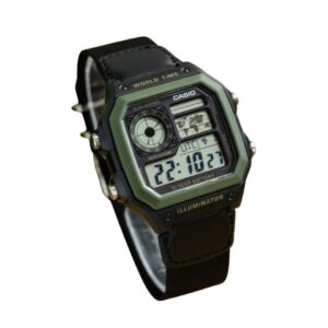 Reloj Casio Caballero Verde Militar Con malla Negra