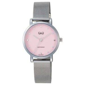 Reloj Q&Q Dama Plateado Con Fondo Rosa