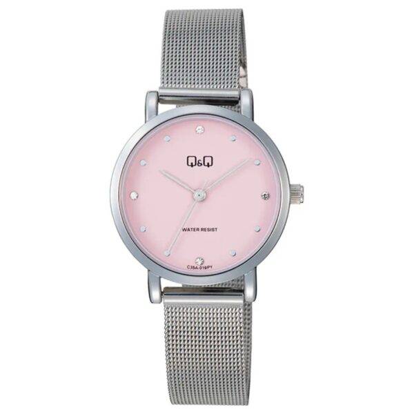 Reloj Q&Q Dama Plateado Con Fondo Rosa