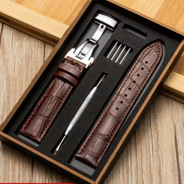 Correa/Malla de Cuero Marrón Con Broche Inoxidable Para Reloj 20mm