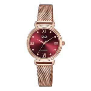Reloj Q&Q Dama Plateado Con Fondo Bordo