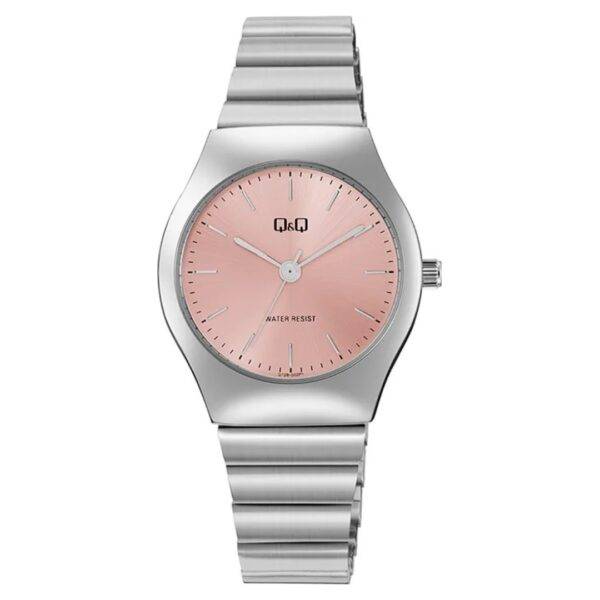 Reloj Q&Q Dama Plateado Con Fondo Rosa