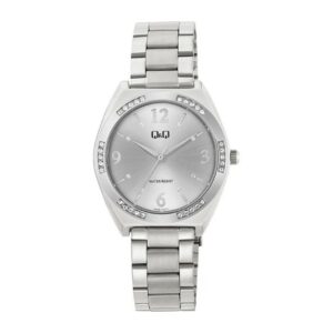 Reloj Q&Q Dama Plateado Con Fondo Blanco