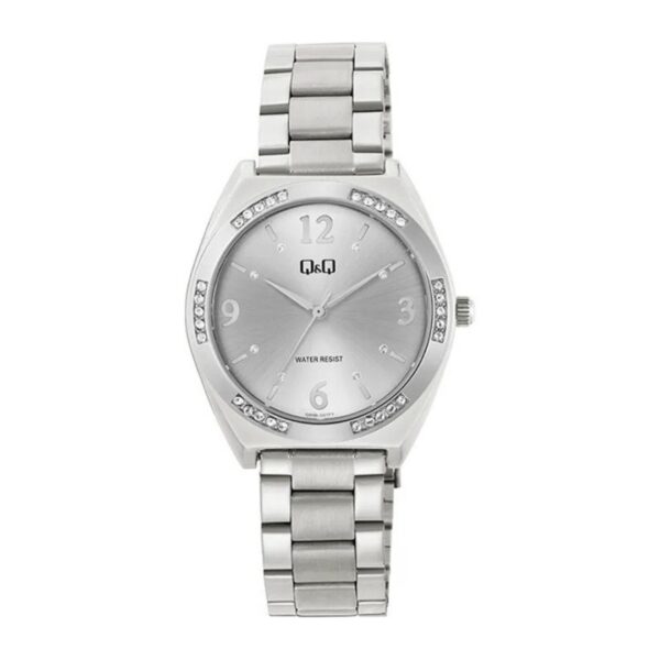 Reloj Q&Q Dama Plateado Con Fondo Blanco