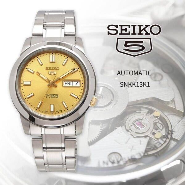 Reloj Seiko Caballero Con Fondo Dorado Texturizado Automático - Imagen 2