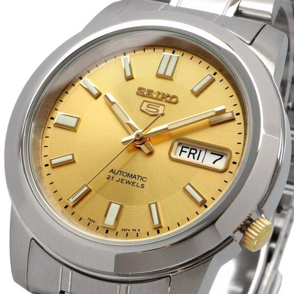 Reloj Seiko Caballero Con Fondo Dorado Texturizado Automático - Imagen 3