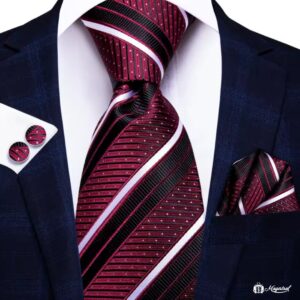 Corbata Con Pañuelo y Gemelos Bordo