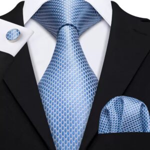 Corbata Con Pañuelo y Gemelos Celeste