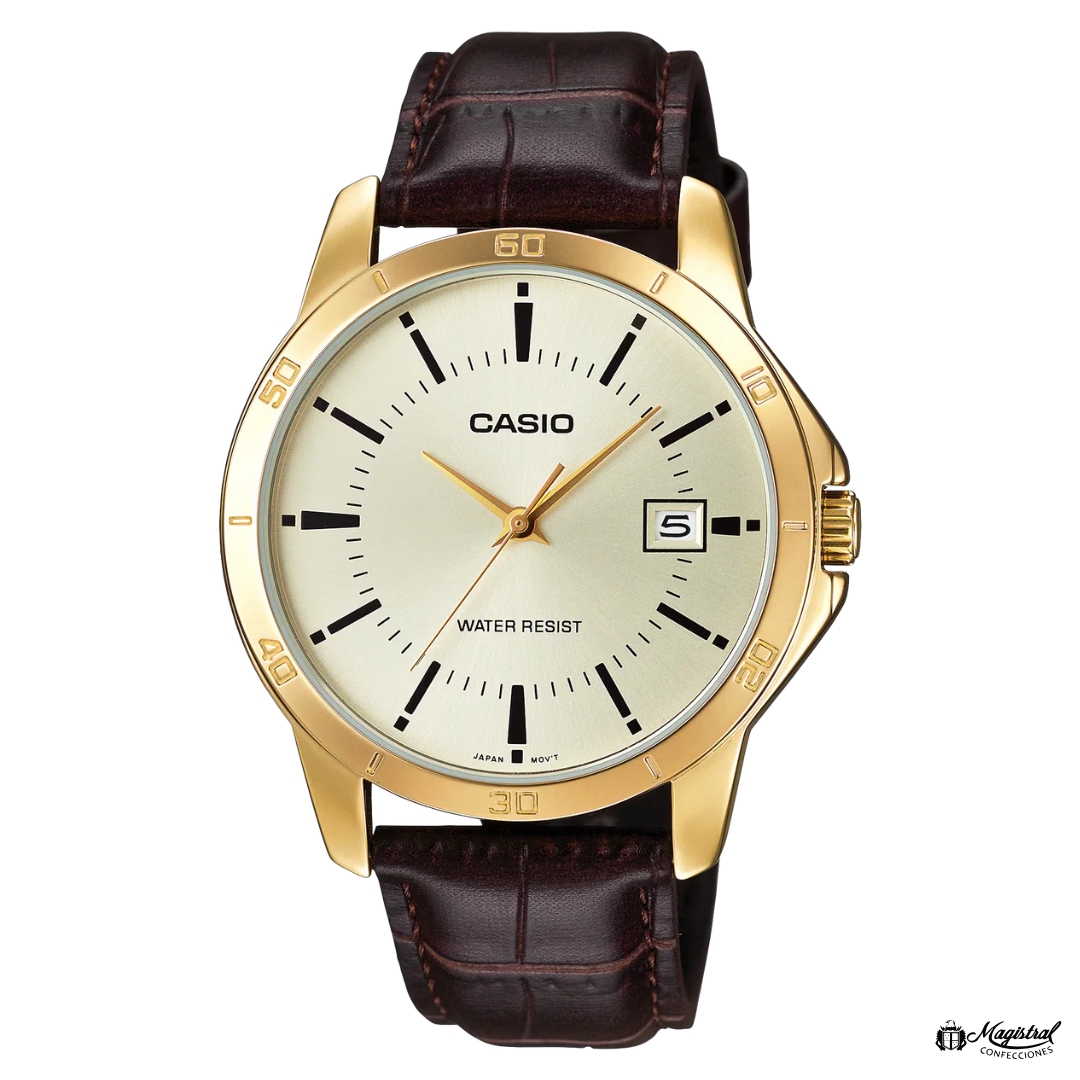 Reloj Casio Caballero Dorado Con Malla Marrón