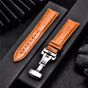 Correa/Malla de Cuero Camel Para Reloj Con Hilo a Tono 22mm