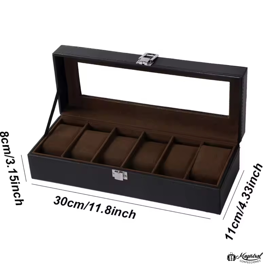 Caja Organizadora Marrón para 6 Relojes de Cuero