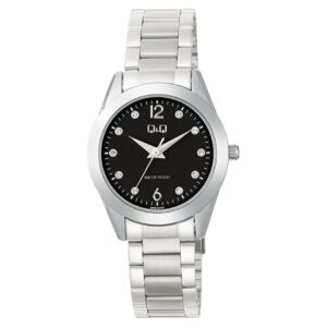 Reloj Q&Q Dama Plateado Con Fondo Negro