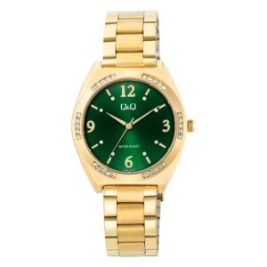 Reloj Q&Q Dama Plateado Con Fondo Verde