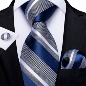 Corbata Con Pañuelo y Gemelos Rayas Azul