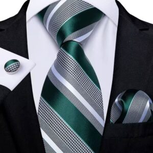 Corbata Con Pañuelo y Gemelos Rayas Verde