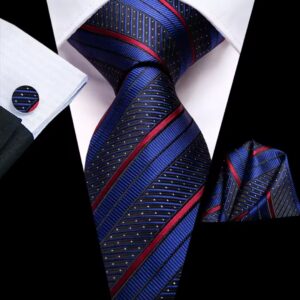 Corbata Con Pañuelo y Gemelos Azul